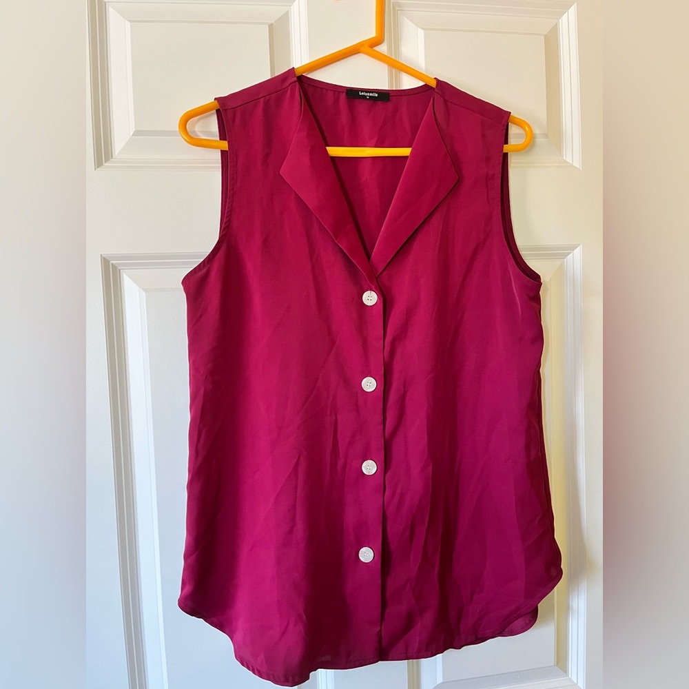 Lotusmile Pink Notched Collar Buttoned Blouse